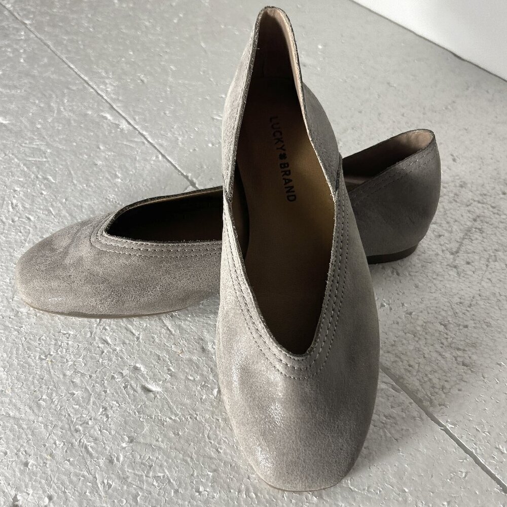 Lucky Brand SZ 9 Alba Gray Leather Ballet Flat Romantic Feminine Fairy Essential